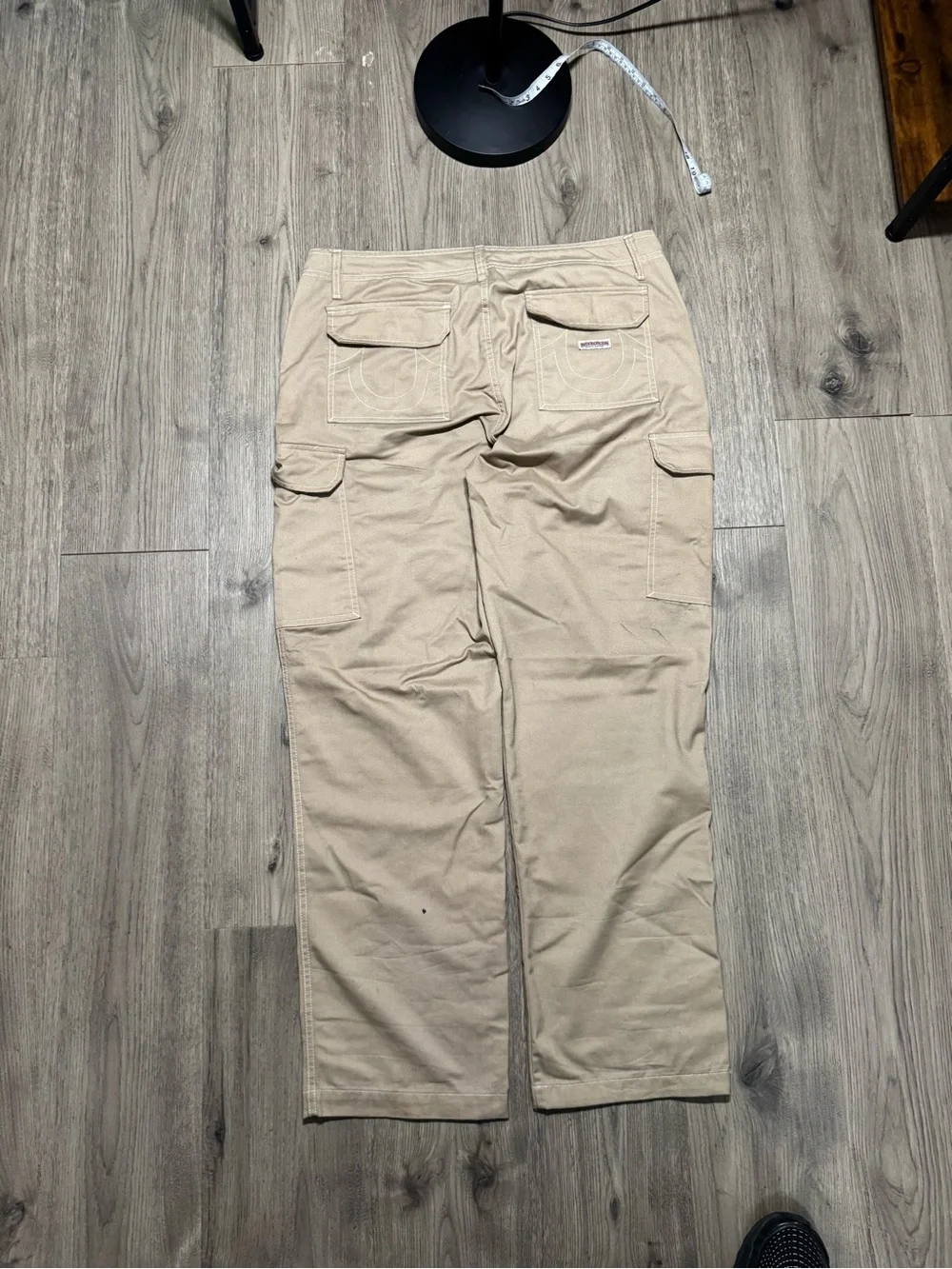 True Religion Men's Khaki Cargo Pants with Back Flap Pockets